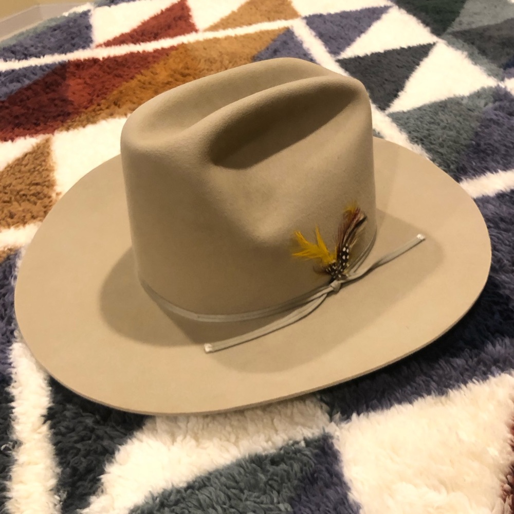 Vintage John B. Stetson Company 4 X Beaver Cowboy Hat with Feathers XXXX 7 1/8